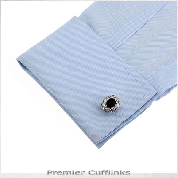 SILVER TWIST WITH BLACK INSET CUFFLINKS