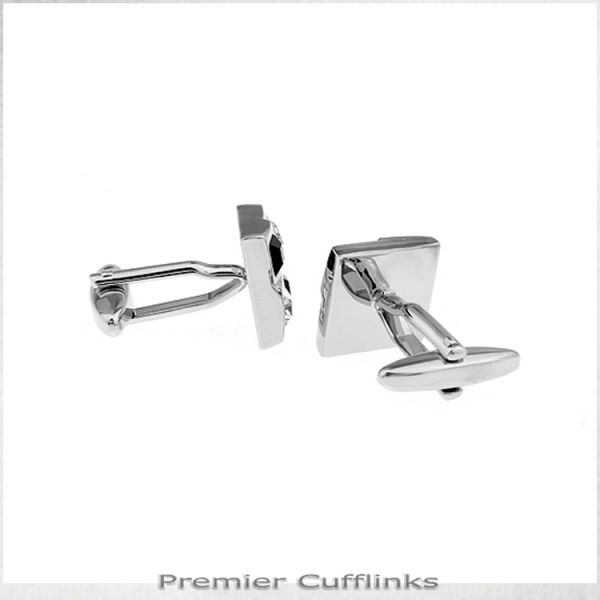 SILVER WITH BLACK & CRYSTAL INSETS CUFFLINKS