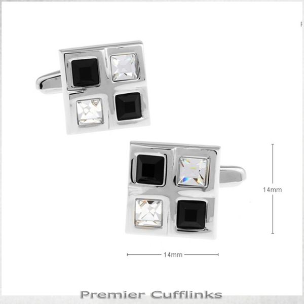 SILVER WITH BLACK & CRYSTAL INSETS CUFFLINKS