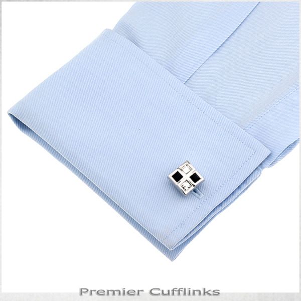 SILVER WITH BLACK & CRYSTAL INSETS CUFFLINKS