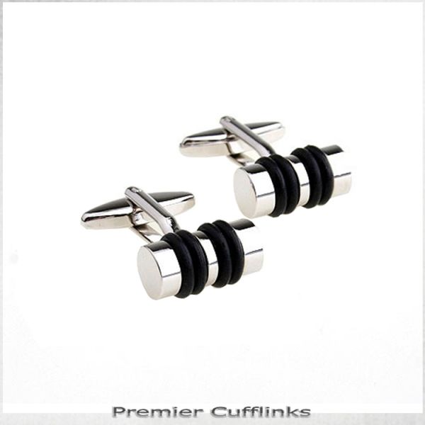 SILVER WITH BLACK LOOPS CUFFLINKS