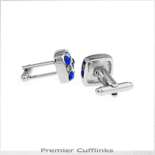 SILVER WITH BLUE CRYSTAL INSETS CUFFLINKS