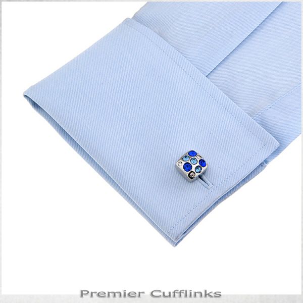 SILVER WITH BLUE CRYSTAL INSETS CUFFLINKS
