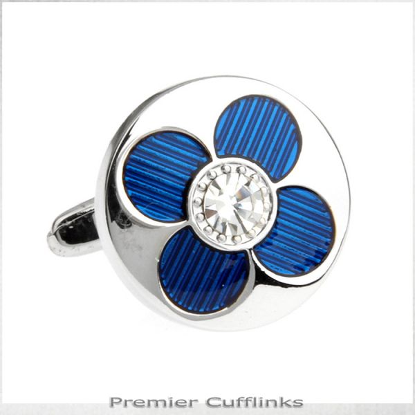 SILVER WITH BLUE PETAL CUFFLINKS
