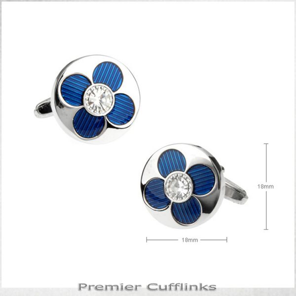 SILVER WITH BLUE PETAL CUFFLINKS
