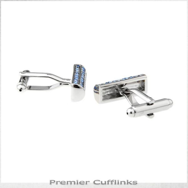 SILVER WITH BLUE STUDDED CRYSTALS CUFFLINKS
