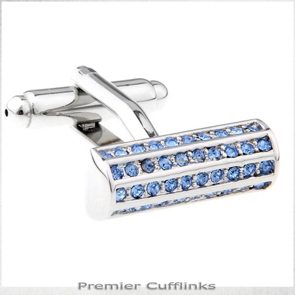 SILVER WITH BLUE STUDDED CRYSTALS CUFFLINKS