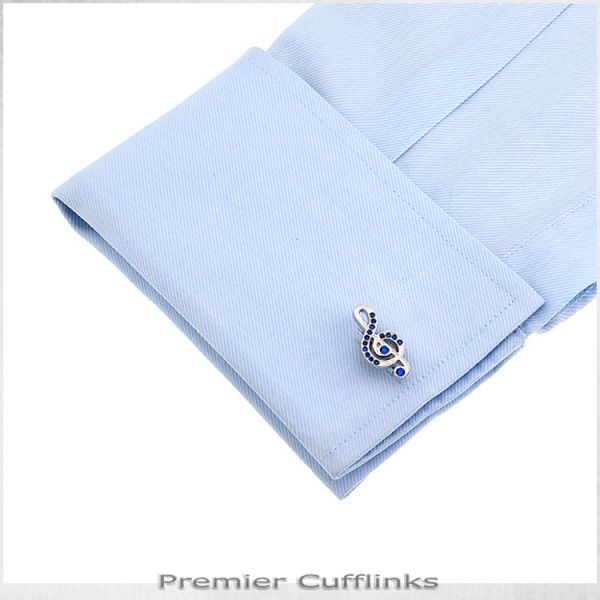 SILVER WITH BLUE TREBLE CLEF CUFFLINKS