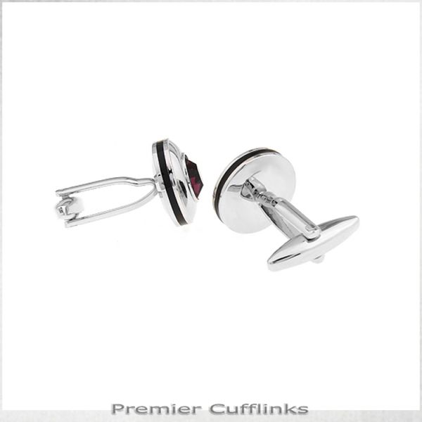 SILVER WITH BURGUNDY INSET CUFFLINKS