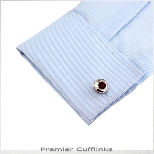 SILVER WITH BURGUNDY INSET CUFFLINKS