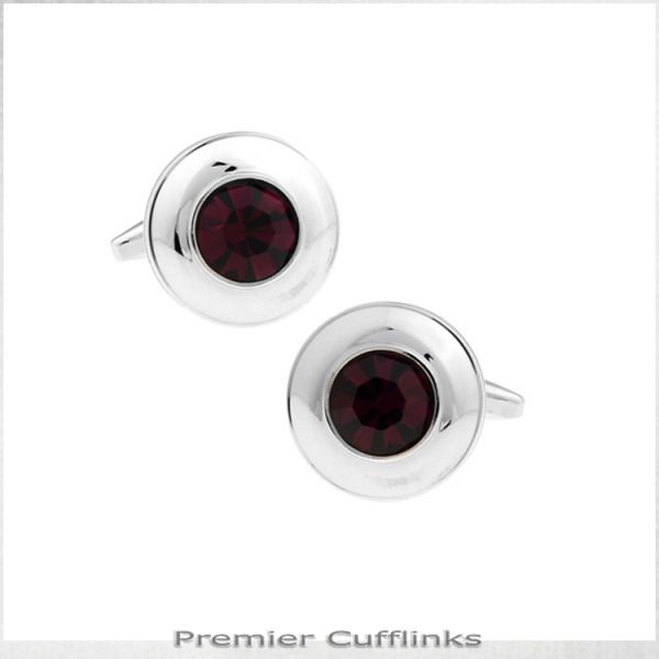 SILVER WITH BURGUNDY INSET CUFFLINKS