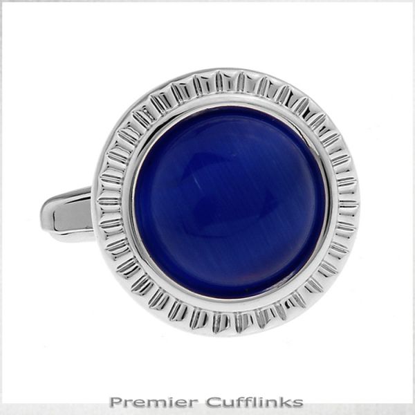 SILVER WITH ELECTRIC BLUE INSET CUFFLINKS