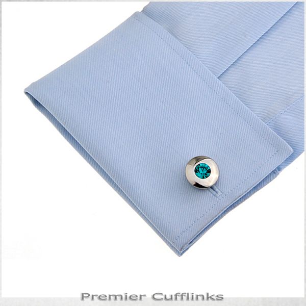 SILVER WITH JADE INSET CUFFLINKS