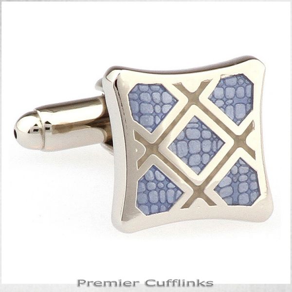 SILVER WITH LIGHT BLUE STONE TEXTURE CUFFLINKS