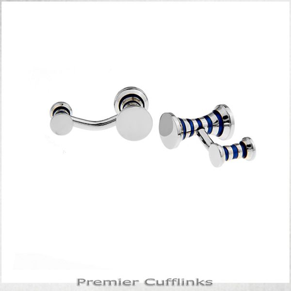 SILVER WITH NAVY BLUE CYLLINDER CUFFLINKS
