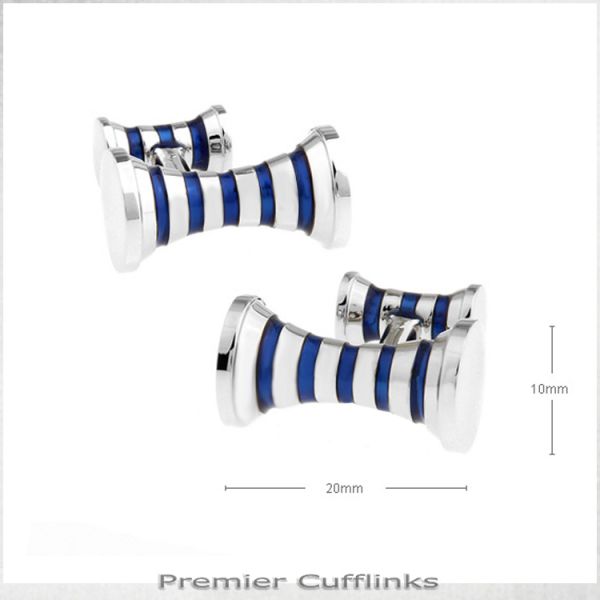 SILVER WITH NAVY BLUE CYLLINDER CUFFLINKS