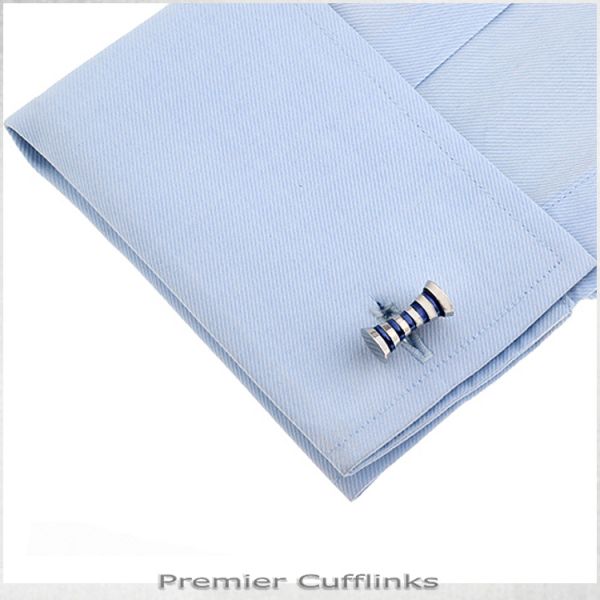 SILVER WITH NAVY BLUE CYLLINDER CUFFLINKS