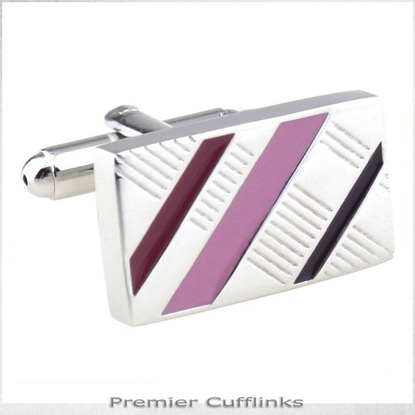 SILVER WITH RED AND PINK DIAGONAL STRIPES CUFFLINKS