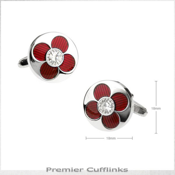 SILVER WITH RED PETAL CUFFLINKS