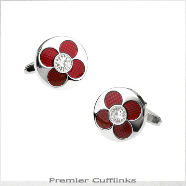 SILVER WITH RED PETAL CUFFLINKS
