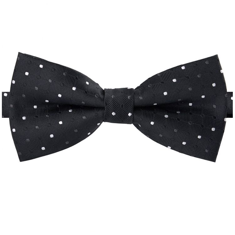 Textured Black with Black & White Polkadots Bow Tie