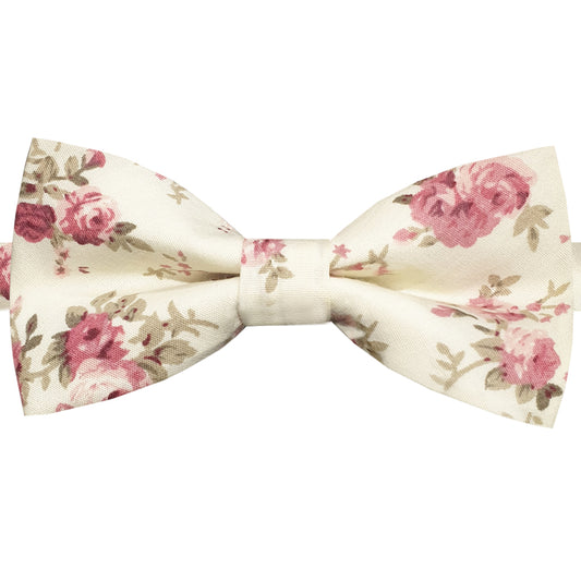 Cream with Pink Roses Pattern Bow Tie