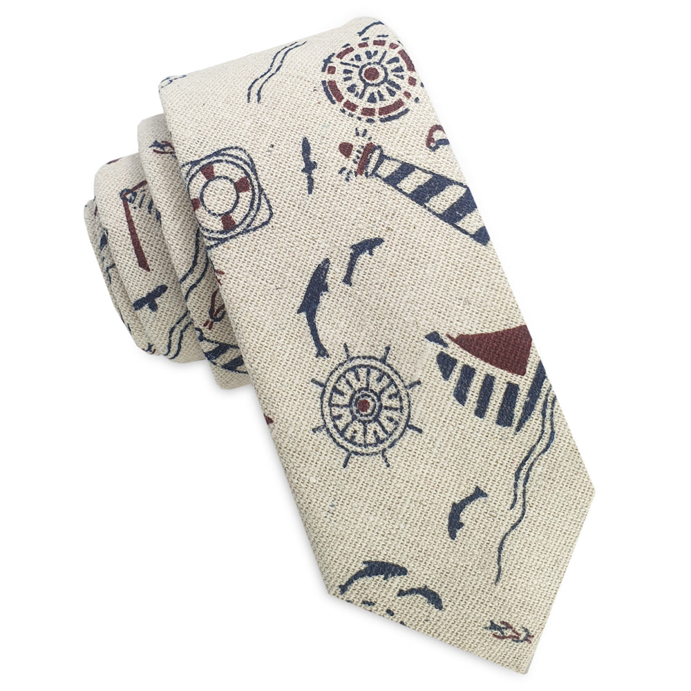 Beige with Nautical Pattern Men's Skinny Tie