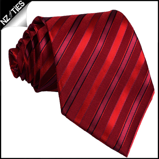 Scarlet with Cherry Red and Black Stripes Mens Necktie