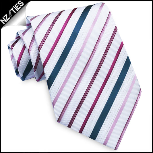 White with Purple, Pink & Blue Stripes Mens Tie
