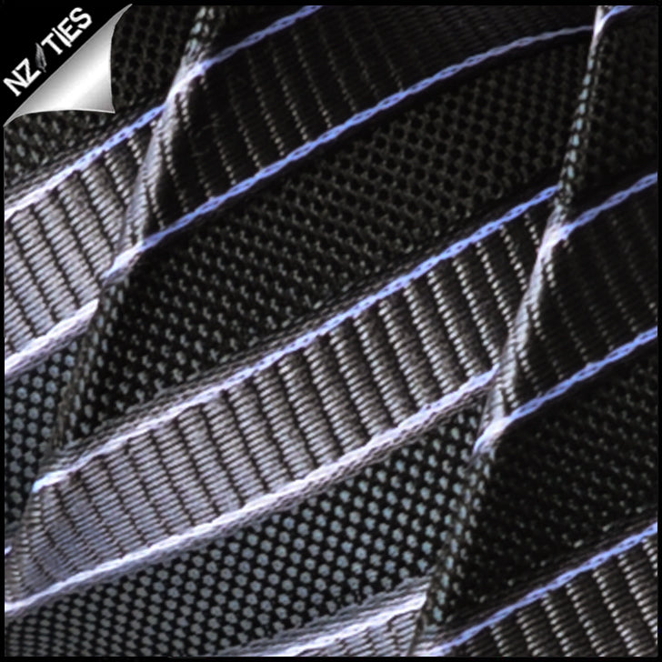 Black, Grey & Silver Stripes Mens Necktie 2