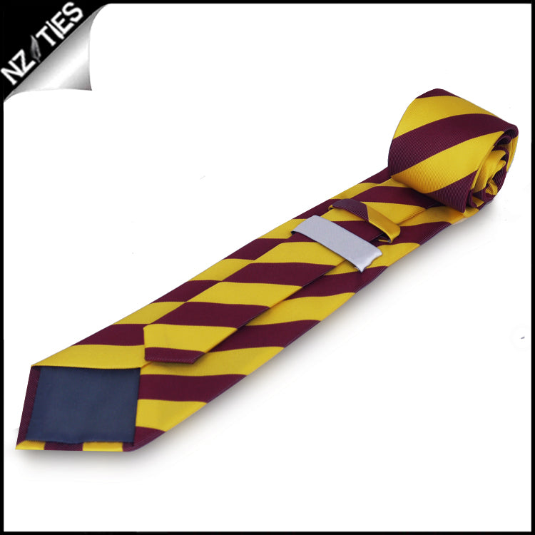 Yellow and Maroon Stripes Mens Sports Necktie 2