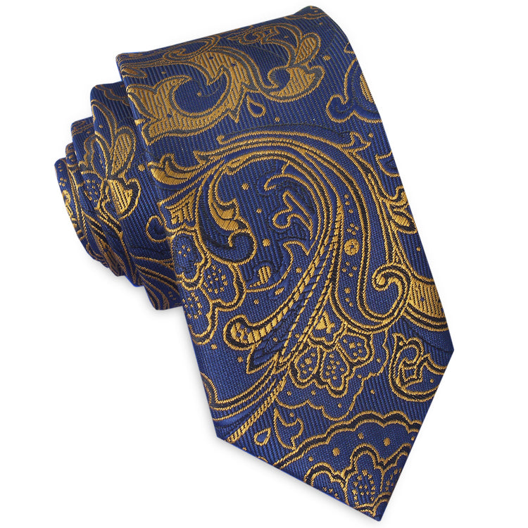 Blue & Gold Paisley Mens Slim Tie