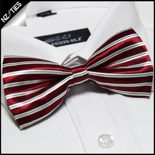 Scarlet Red and White Stripes Bow Tie