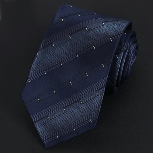 Dark Blue Stripes with Gold Ridged Pattern Silk Tie