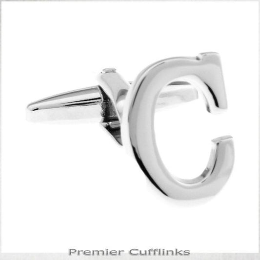 SINGLE INITIAL C SILVER CUFFLINK