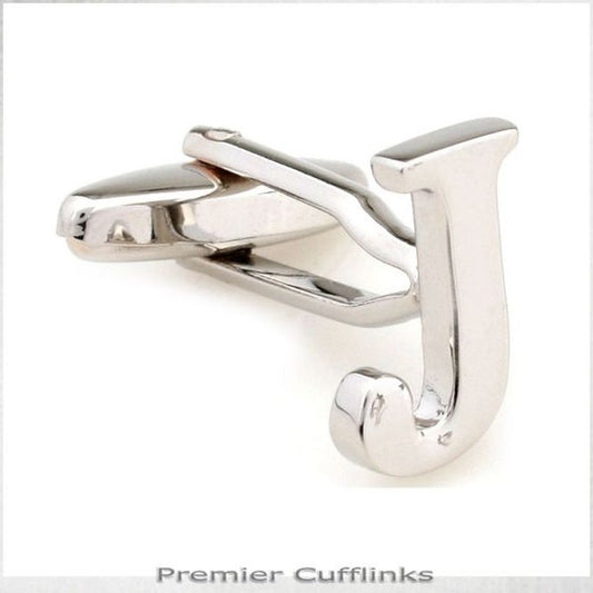 SINGLE INITIAL J SILVER CUFFLINK