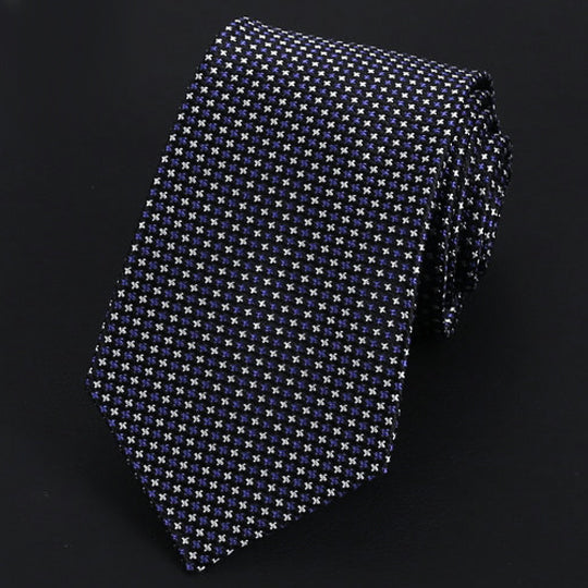 Black with Dark Blue & White Stars Silk Tie