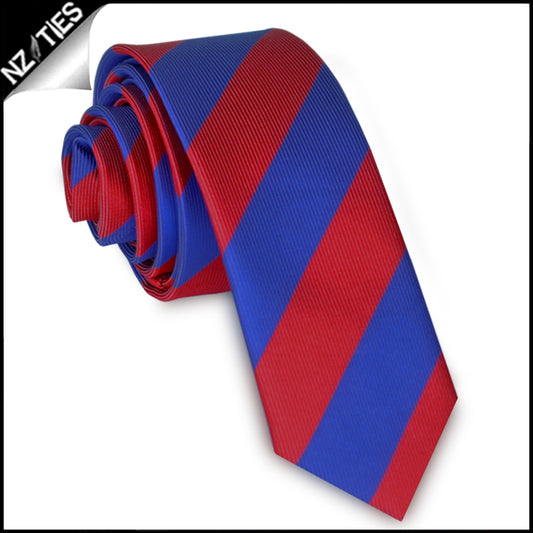 Red & Blue Stripes Mens Skinny Necktie