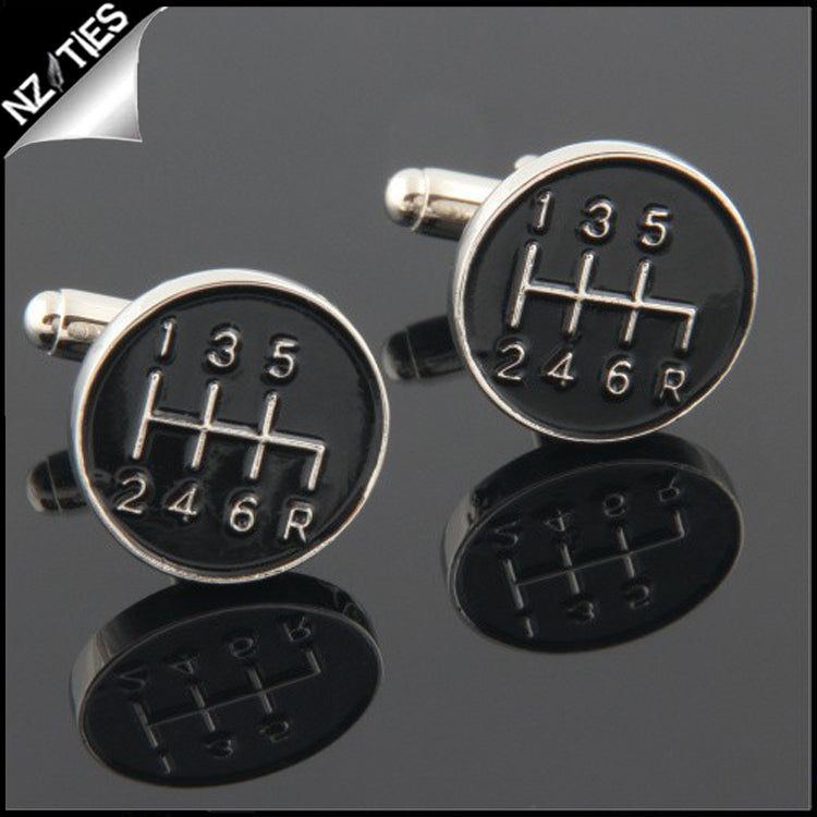 Mens Black Sports Gear Stick Cufflinks