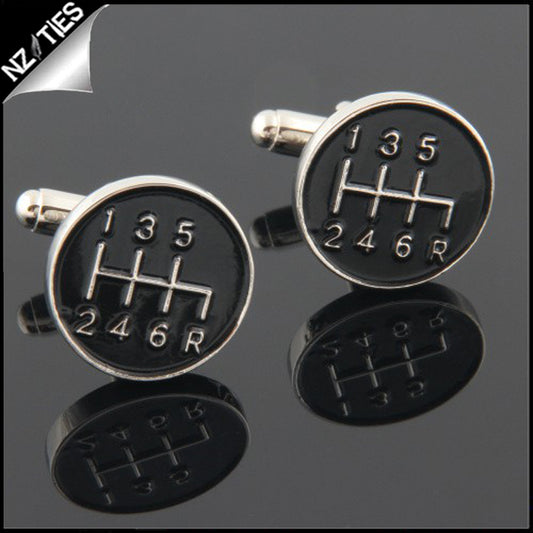 Mens Black Sports Gear Stick Cufflinks