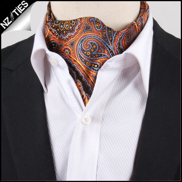 Men's Orange, Blue & Red Paisley Ascot Cravat