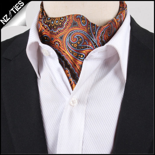 Men's Orange, Blue & Red Paisley Ascot Cravat