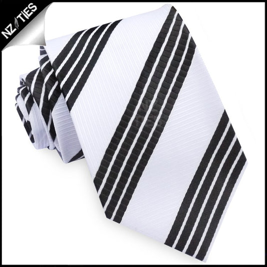 White with Black Rail Stripes Mens Tie