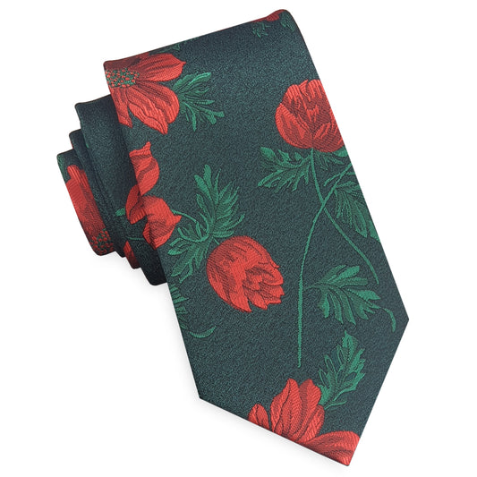 Green with Red & Green Floral Slim Tie