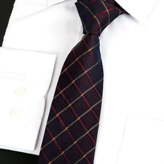 Maroon, Burgundy & Gold Crosshatch Silk Tie 2