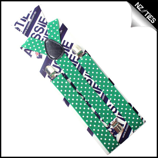 Green with White Polka Dots Braces Suspenders
