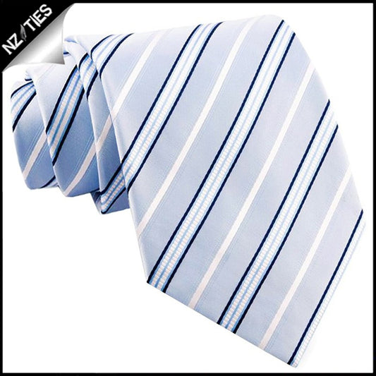 Light Blue with Navy & White Stripes Mens Necktie