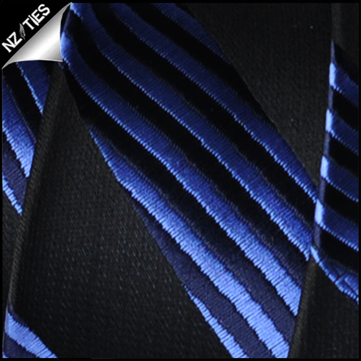 Blue and Black Waves Mens Necktie 2