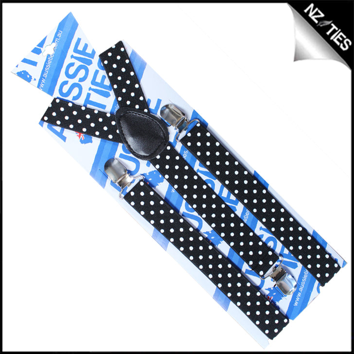 Black with White Polkadots Braces Suspenders