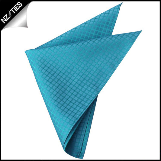 Turquoise with Grids Pocket Square